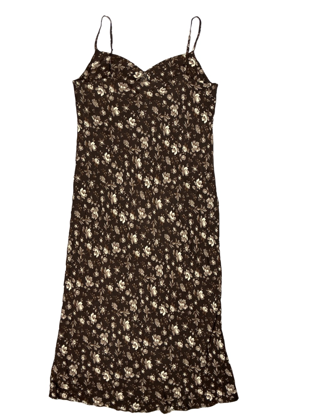GAP Brown Beige Floral Midi Dress 90s Inspired Size Large - Picture 2 of 5